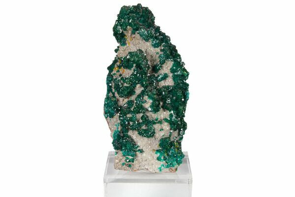A beautiful association of dioptase crystals and mimetite from the Ntola Mine of the Republic of Congo.
